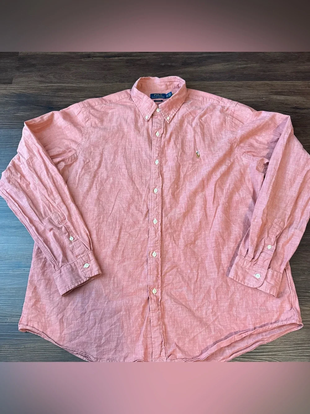 Polo Ralph Lauren Denim Shirt Mens XXL Red Chambray Classic Fit Flesh Pony 2XL